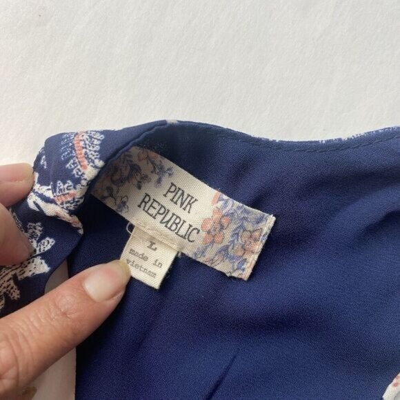 Pink Republic Women’s Sleeveless Navy Print Mini Dress Size Large Pre Owned - Picture 3 of 13